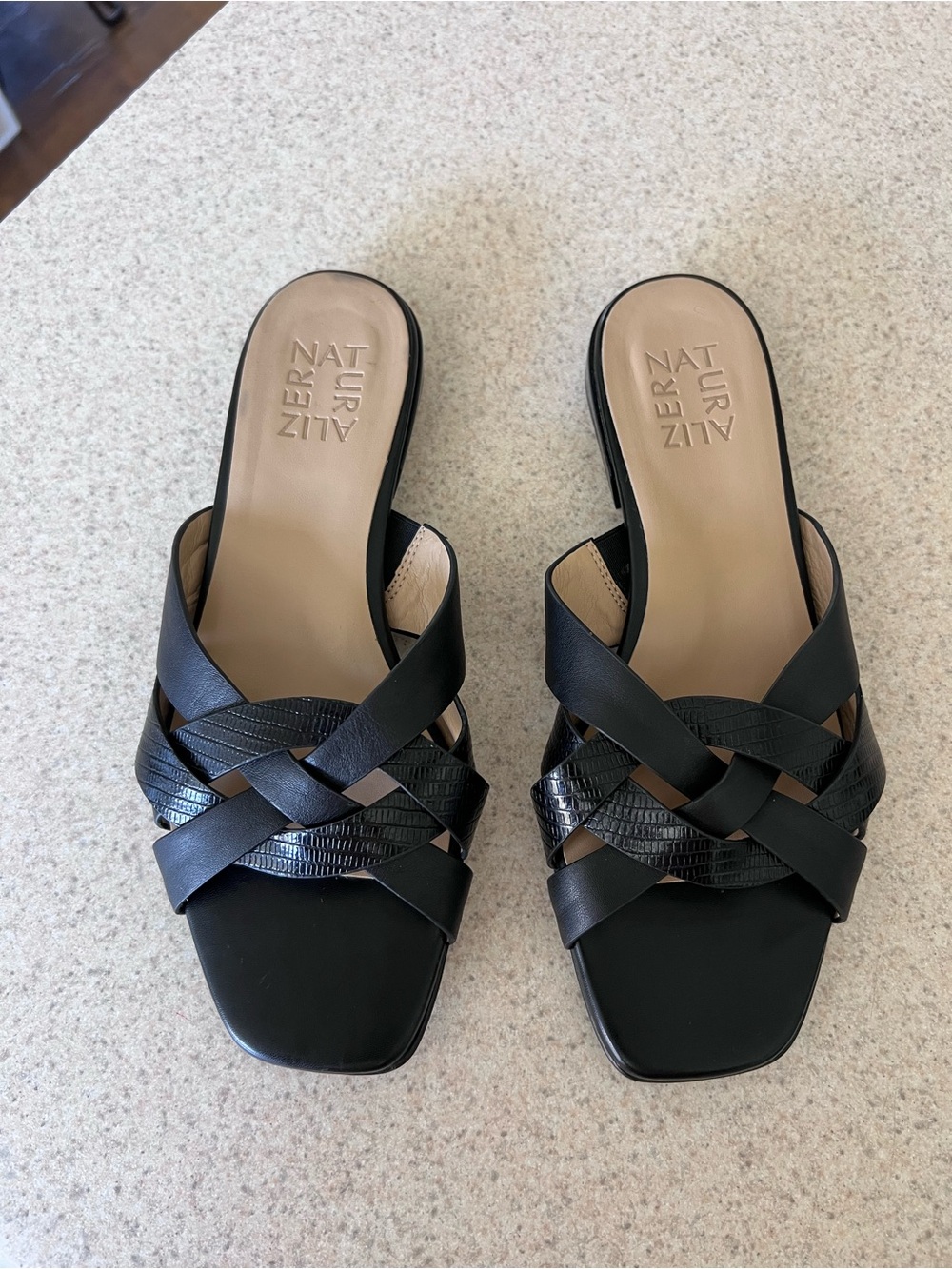 Naturalizer Black Woven Slide Sandals